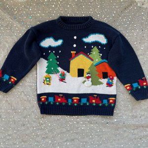 Girl's Holiday Sweater with Wintery Scene -  Fits 5 to 7